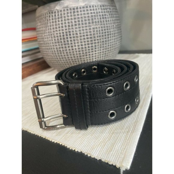 PRADA Black Leather Silver Grommet Belt - Picture 6 of 8